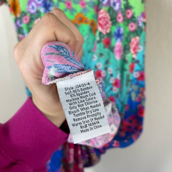 Johnny Was Rainbow Fields Bamboo Midi Swing Dress Tea Length Multicolor Size M - Picture 7 of 7